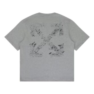 Camiseta con salpicaduras de pintura y flechas, corte diagonal «Gris jaspeado»