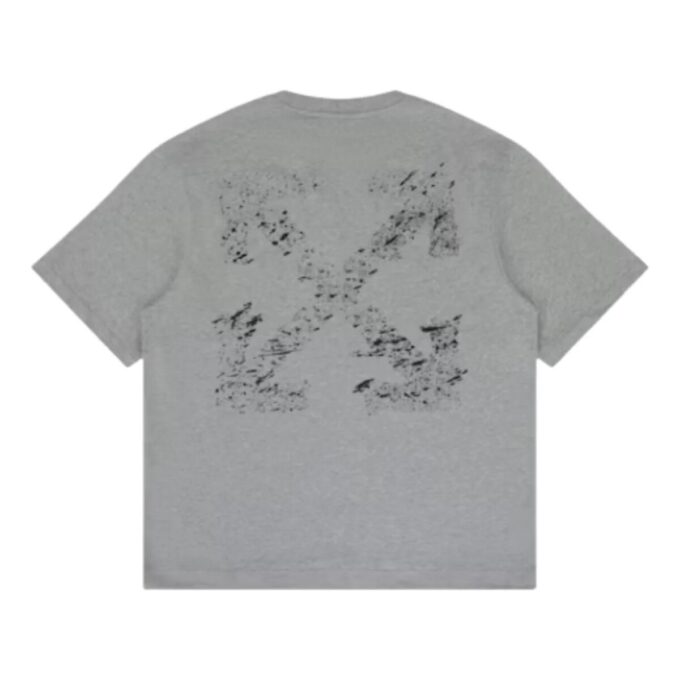 Camiseta con salpicaduras de pintura y flechas, corte diagonal «Gris jaspeado»