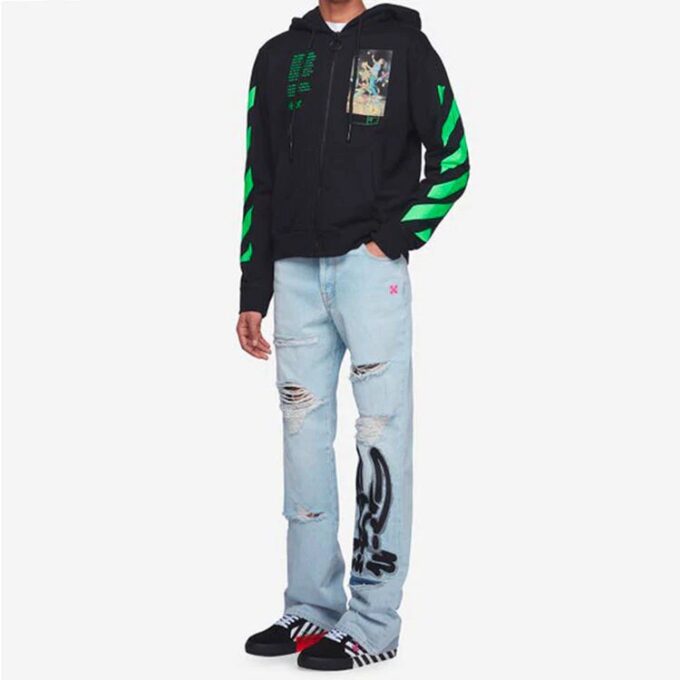Camiseta de algodón con estampado gráfico y cremallera para hombre, color negro