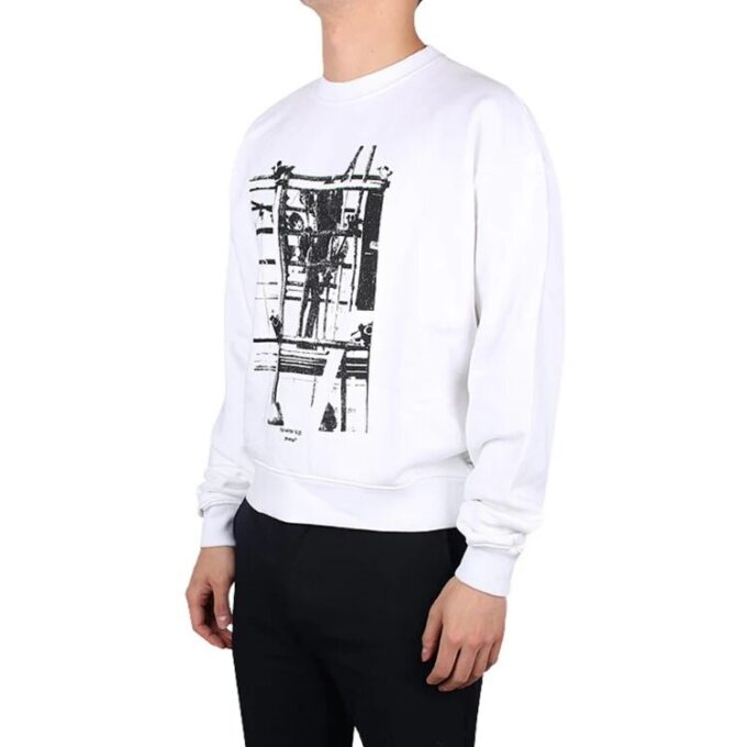 Camiseta de algodón de cuello redondo y manga larga con estampado de flechas, color blanco