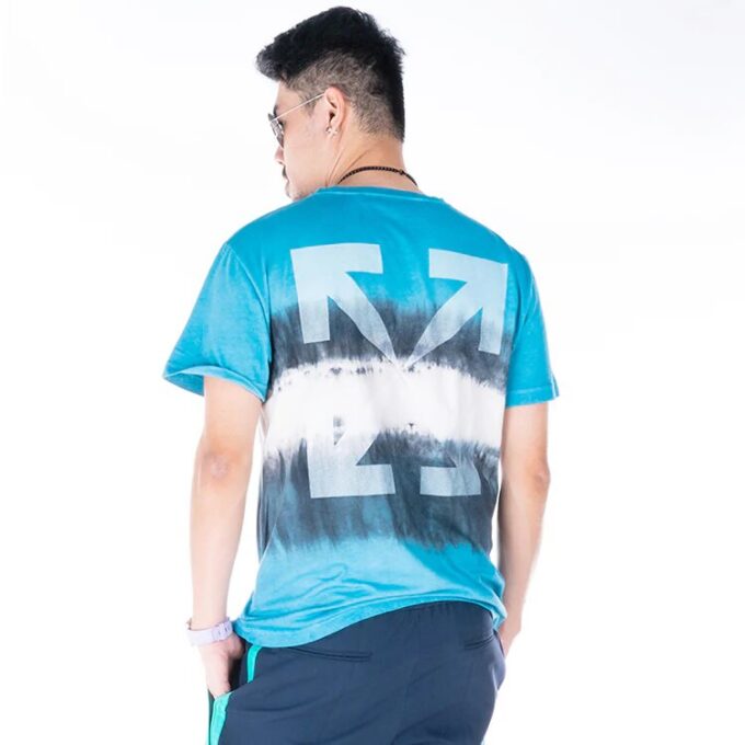 Camiseta de algodón de manga corta con estampado, versión estándar, azul cielo