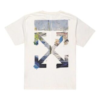 Camiseta de algodón de manga corta Painting Arrow, color blanco