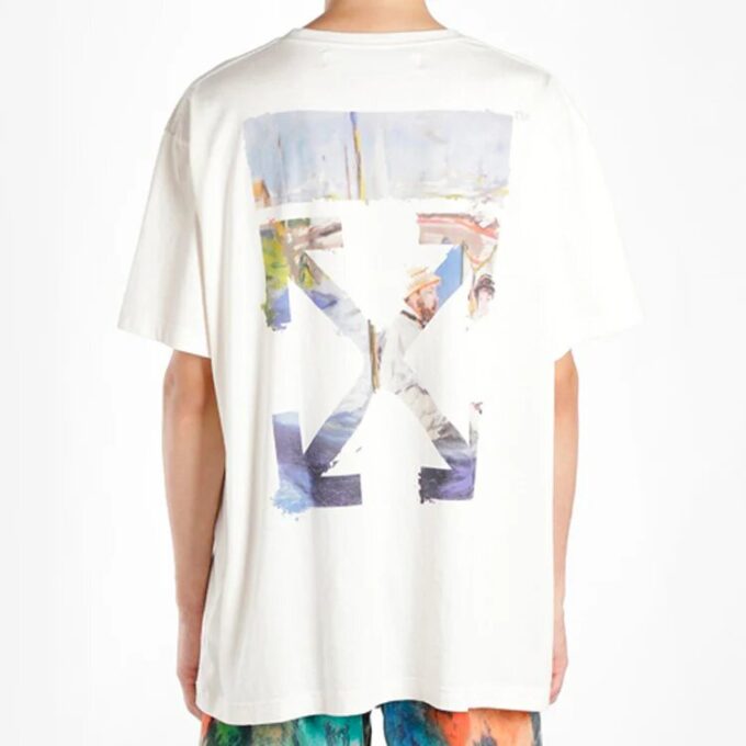 Camiseta de algodón de manga corta Painting Arrow, color blanco
