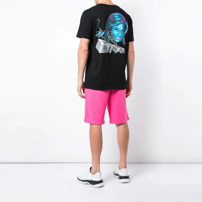 Camiseta de algodón de pantalones cortos con estampado 3D, color negro