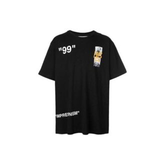 Camiseta de algodón de pantalones cortos holgada con estampado en negro