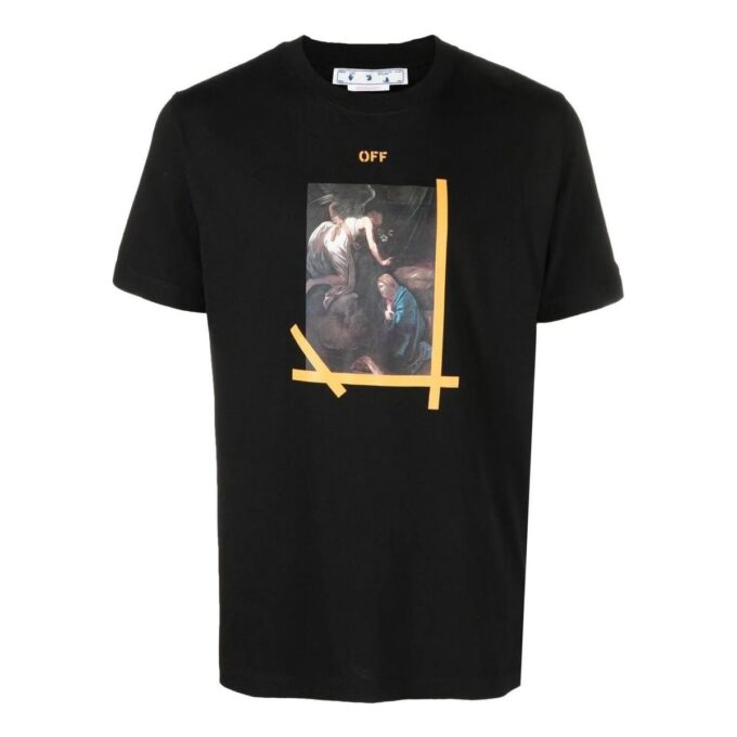 Camiseta de algodón estampada Caravaggio, negra
