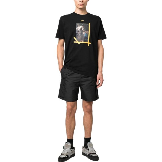 Camiseta de algodón estampada Caravaggio, negra