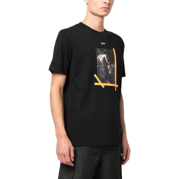 Camiseta de algodón estampada Caravaggio, negra