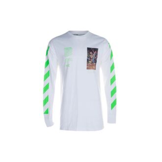 Camiseta de algodón estampada, cuello redondo y manga larga, versión estándar, blanca