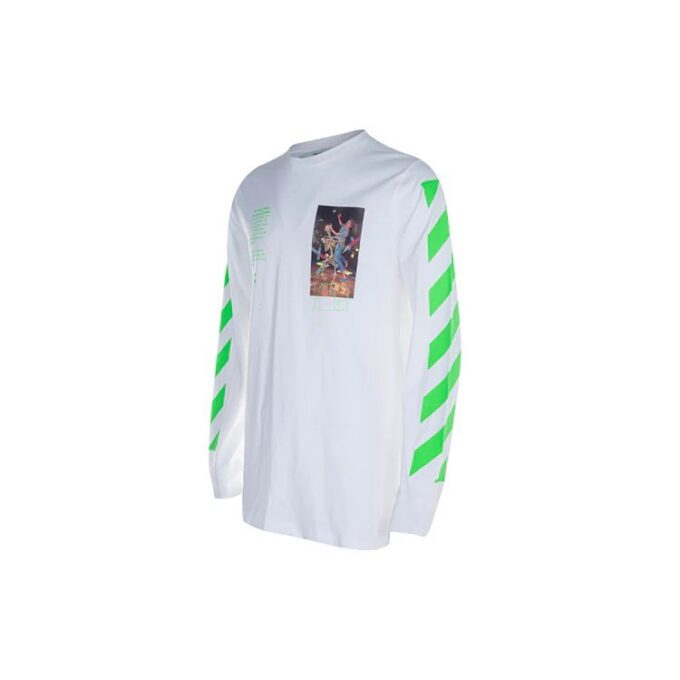 Camiseta de algodón estampada, cuello redondo y manga larga, versión estándar, blanca