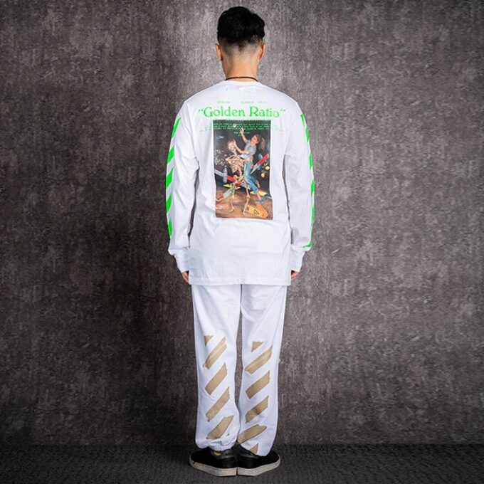 Camiseta de algodón estampada, cuello redondo y manga larga, versión estándar, blanca