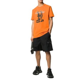 Camiseta de algodón estampada de manga corta naranja