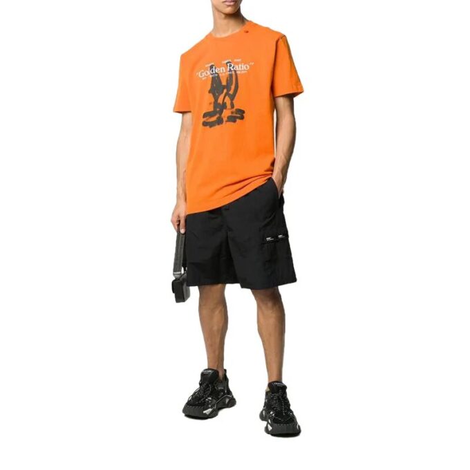 Camiseta de algodón estampada de manga corta naranja