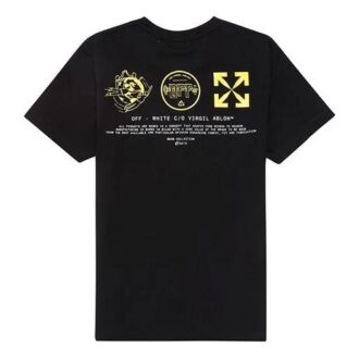 Camiseta de algodón negra con símbolos de la colección primavera-verano 2020, manga corta, para hombre, con logotipo, corte normal