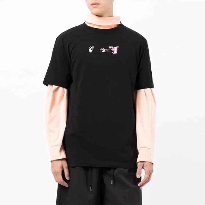 Camiseta de cuello redondo con estampado de flechas «Negro, blanco y rosa»