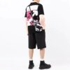 Camiseta de cuello redondo con estampado de flechas «Negro, blanco y rosa»