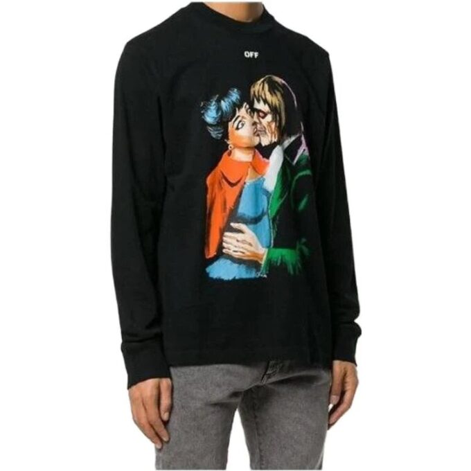 Camiseta de cuello redondo con estampado Kiss, negro, corte ajustado