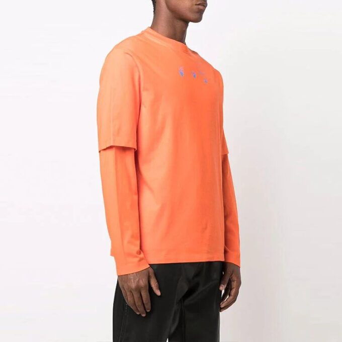Camiseta de hombre Off-White FW21 con logo, cuello redondo, estampado, manga larga y corte holgado, color naranja