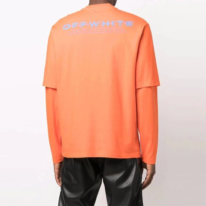 Camiseta de hombre Off-White FW21 con logo, cuello redondo, estampado, manga larga y corte holgado, color naranja