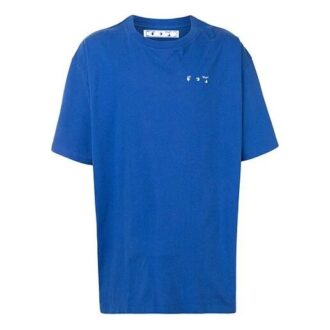 Camiseta de manga corta con cuello redondo, corte holgado y estampado del logotipo, color azul Camiseta de manga corta con cuello redondo, corte holgado y estampado del logotipo, color azul
