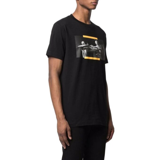 Camiseta de manga corta con cuello redondo y estampado de pintura al óleo «Negro»