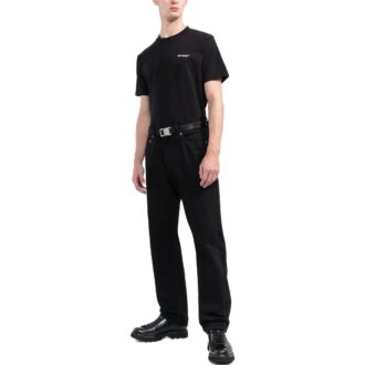 Camiseta de manga corta con cuello redondo y estampado del logotipo Off-White para hombre, colección FW22, color negro Camiseta de manga corta con cuello redondo y estampado del logotipo Off-White para hombre, colección FW22, color negro