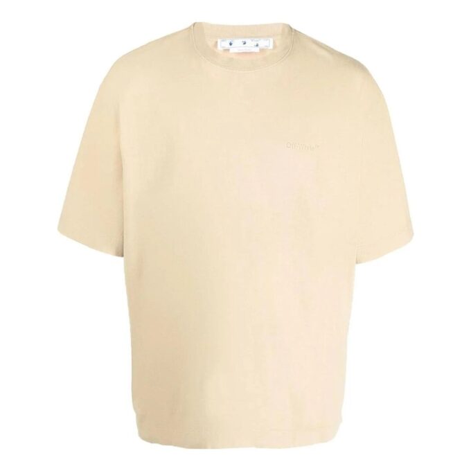Camiseta de manga corta con cuello redondo y rayas Off-White para hombre, color beige