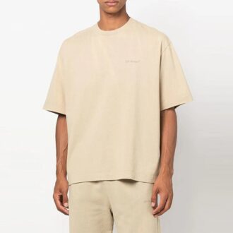 Camiseta de manga corta con cuello redondo y rayas Off-White para hombre, color beige Camiseta de manga corta con cuello redondo y rayas Off-White para hombre, color beige