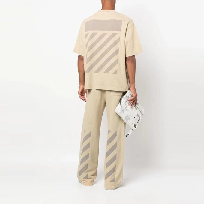 Camiseta de manga corta con cuello redondo y rayas Off-White para hombre, color beige