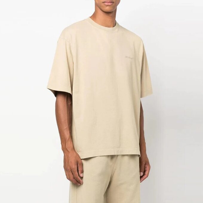 Camiseta de manga corta con cuello redondo y rayas Off-White para hombre, color beige