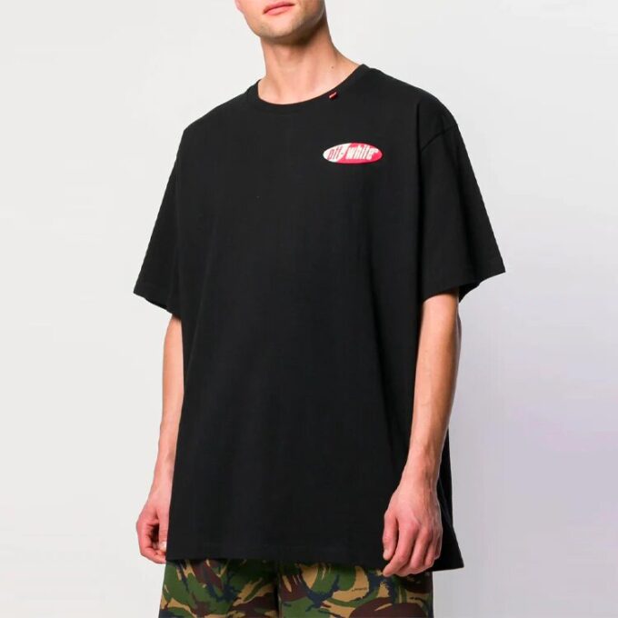 Camiseta de manga corta con estampado de flecha roja SS19 para hombre, color negro
