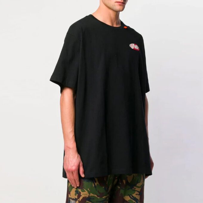 Camiseta de manga corta con estampado de flecha roja SS19 para hombre, color negro