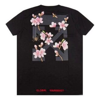 Camiseta de manga corta con estampado de flechas y flores de cerezo en blanco roto de Off-White