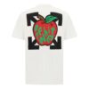 Camiseta de manga corta con estampado de manzana, corte holgado, para hombre, color blanco