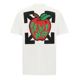 Camiseta de manga corta con estampado de manzana, corte holgado, para hombre, color blanco Camiseta de manga corta con estampado de manzana, corte holgado, para hombre, color blanco