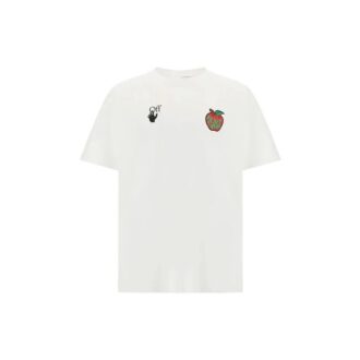 Camiseta de manga corta con estampado de manzana, corte holgado, para hombre, color blanco Camiseta de manga corta con estampado de manzana, corte holgado, para hombre, color blanco