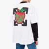 Camiseta de manga corta con estampado de manzana, corte holgado, para hombre, color blanco