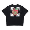 Camiseta de manga corta con estampado de manzana y flecha, corte holgado, negro