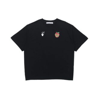 Camiseta de manga corta con estampado de manzana y flecha, corte holgado, negro Camiseta de manga corta con estampado de manzana y flecha, corte holgado, negro
