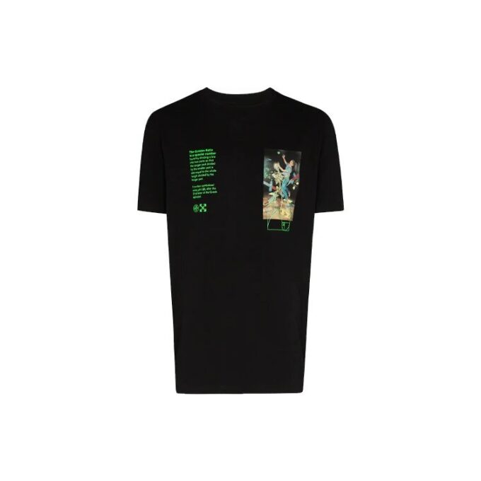 Camiseta de manga corta con estampado de personaje esquelético, versión estándar, negro