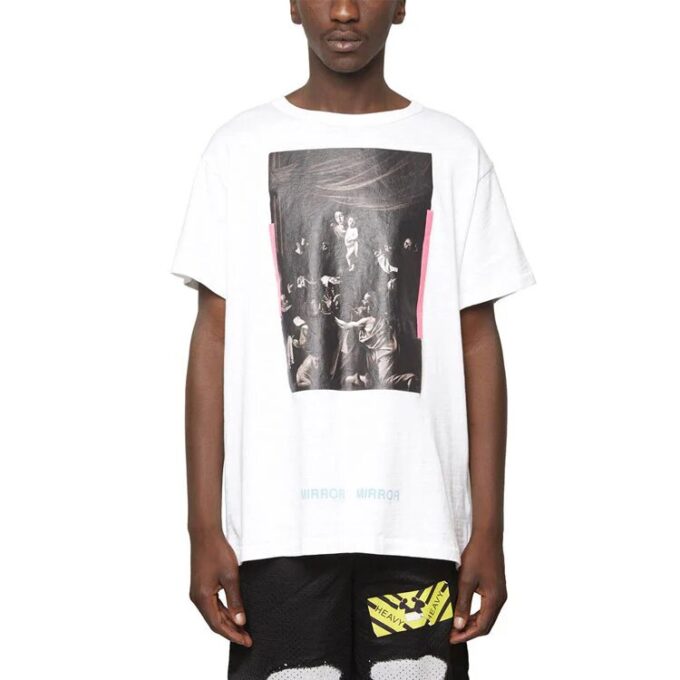 Camiseta de manga corta con logotipo para hombre «Black White» y dibujo de flechas en la espalda