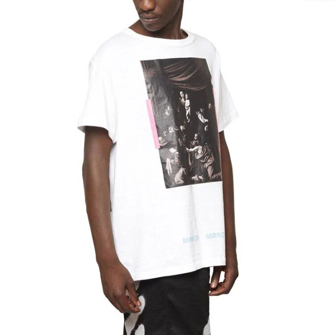 Camiseta de manga corta con logotipo para hombre «Black White» y dibujo de flechas en la espalda