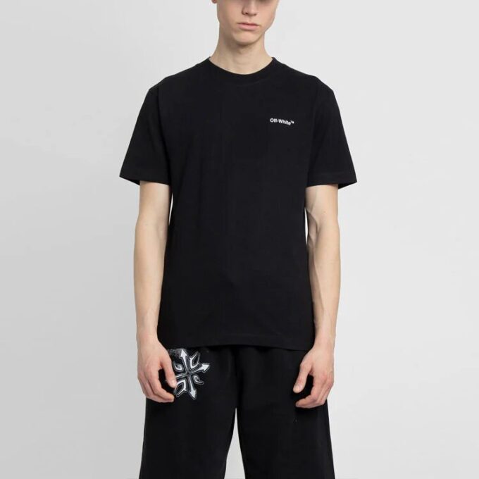 Camiseta de manga corta de algodón estampada de color liso Off-White para hombre, colección primavera-verano 2022, color negro