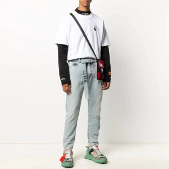 Camiseta de manga corta FW20 con esqueleto humano y flecha para hombre, color blanco Camiseta de manga corta FW20 con esqueleto humano y flecha para hombre, color blanco