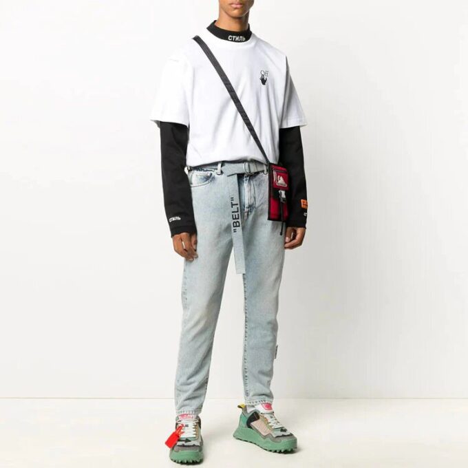Camiseta de manga corta FW20 con esqueleto humano y flecha para hombre, color blanco