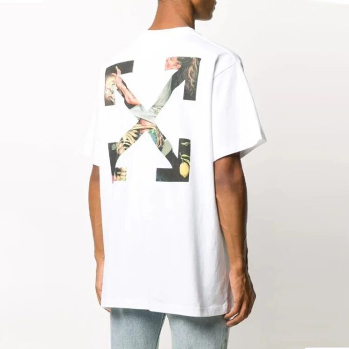 Camiseta de manga corta FW20 con esqueleto humano y flecha para hombre, color blanco