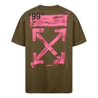 Camiseta de manga corta holgada con estampado de flechas de grafiti para hombre de Off-White en verde militar Camiseta de manga corta holgada con estampado de flechas de grafiti para hombre de Off-White en verde militar