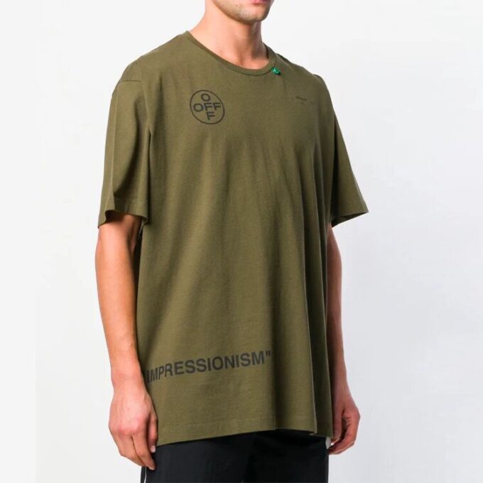 Camiseta de manga corta holgada con estampado de flechas de grafiti para hombre de Off-White en verde militar
