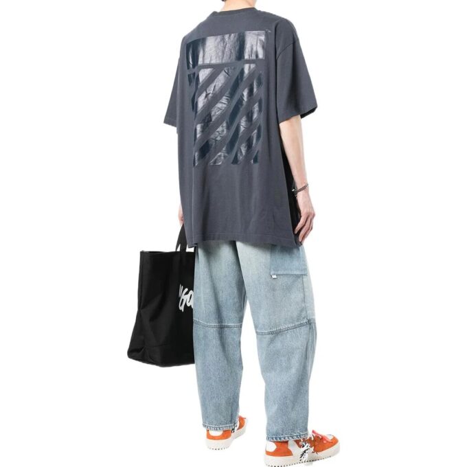 Camiseta de manga corta holgada con estampado de rayas azul marino para hombre de Off-White