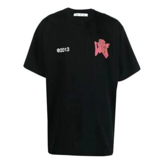 Camiseta de manga corta holgada con estampado del logotipo alfabético, color negro, colección primavera-verano 2021 Camiseta de manga corta holgada con estampado del logotipo alfabético, color negro, colección primavera-verano 2021